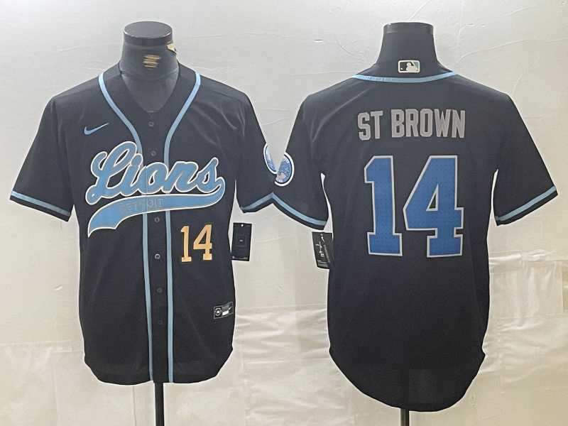 Men%27s Detroit Lions #14 Amon-Ra St. Brown Number Black Cool Base Stitched Baseball Jersey->detroit lions->NFL Jersey